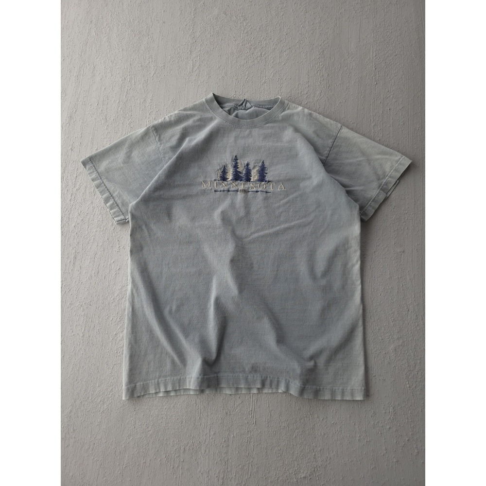 Vintage 90s‎ Minnesota Faded Grey Embroidered T-shirt Crewneck Cotton L USA Made